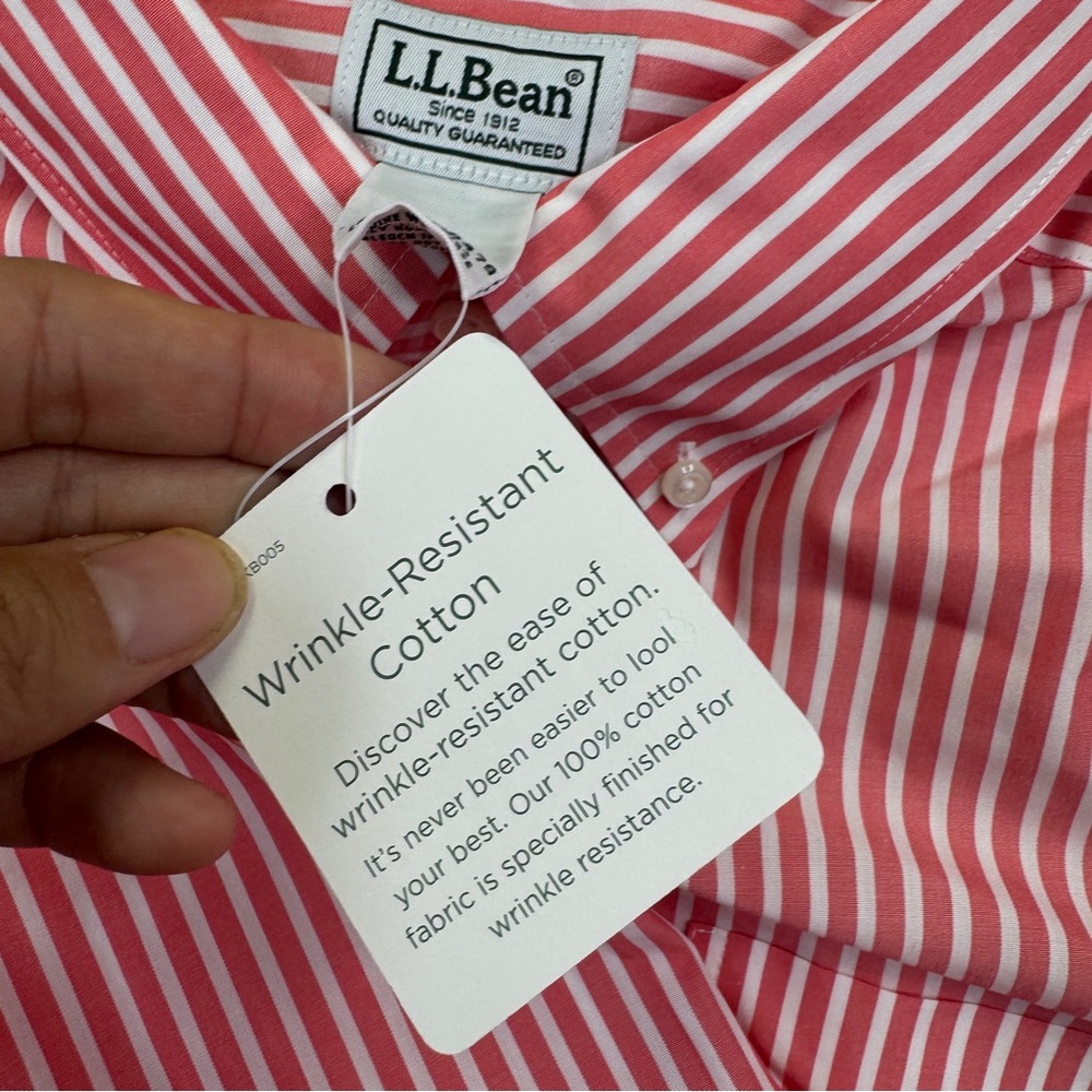 NEW L.L. Bean Pink White Striped Button Down Shirt Mens Size M Short Sleeve - Picture 13 of 15